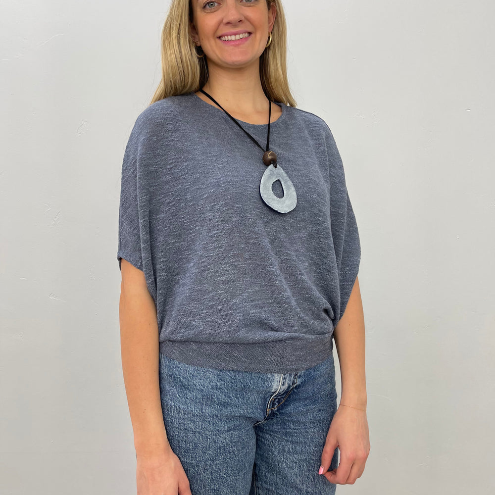 Indigo Low Gage Knit Crew Neck with Dolman Sleeve