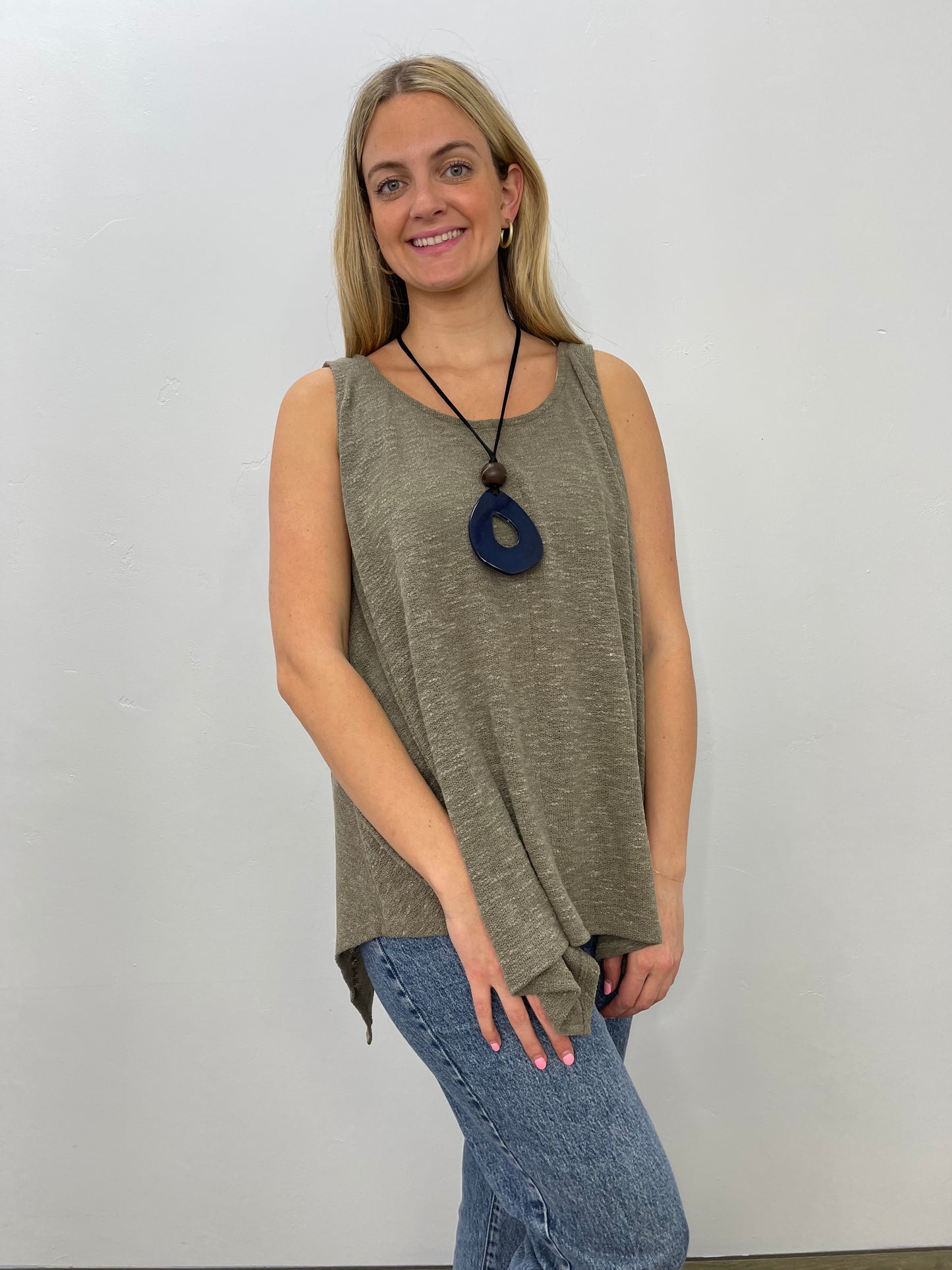 Moss Green Low Gage Knit Tunic Tank