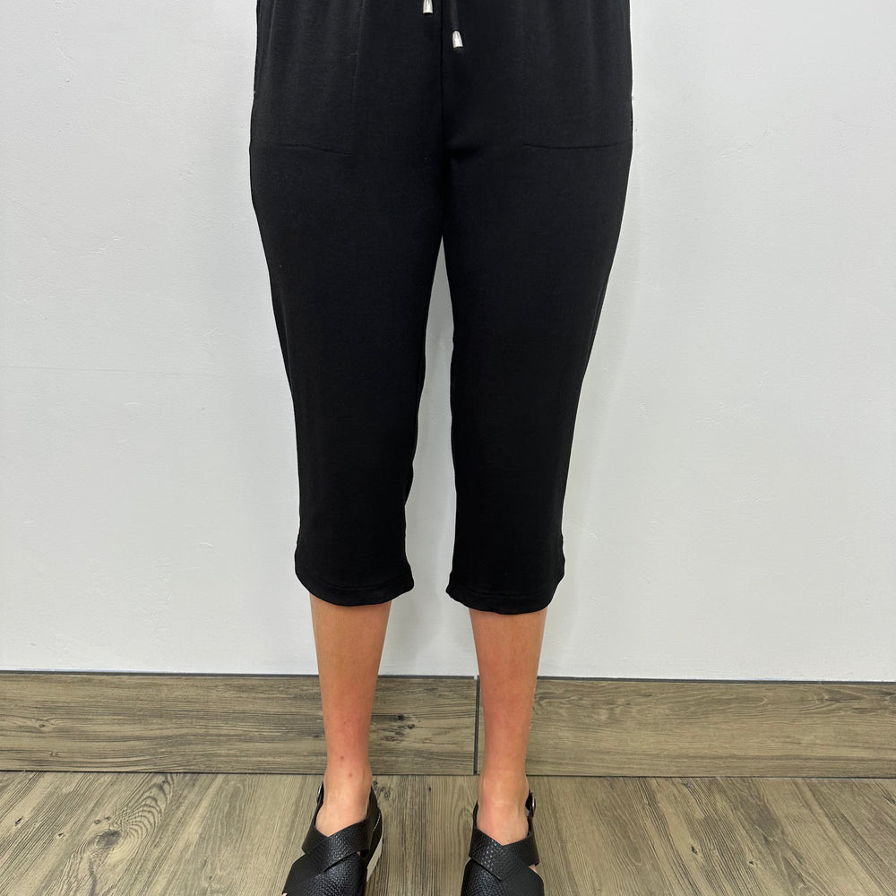 Black Bamboo Terry Capri with Tie