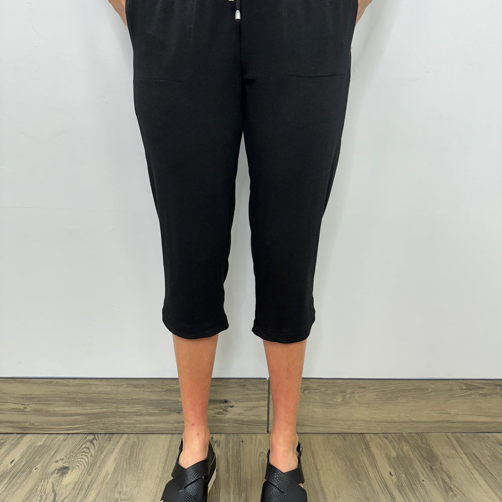 Black Bamboo Terry Capri with Tie