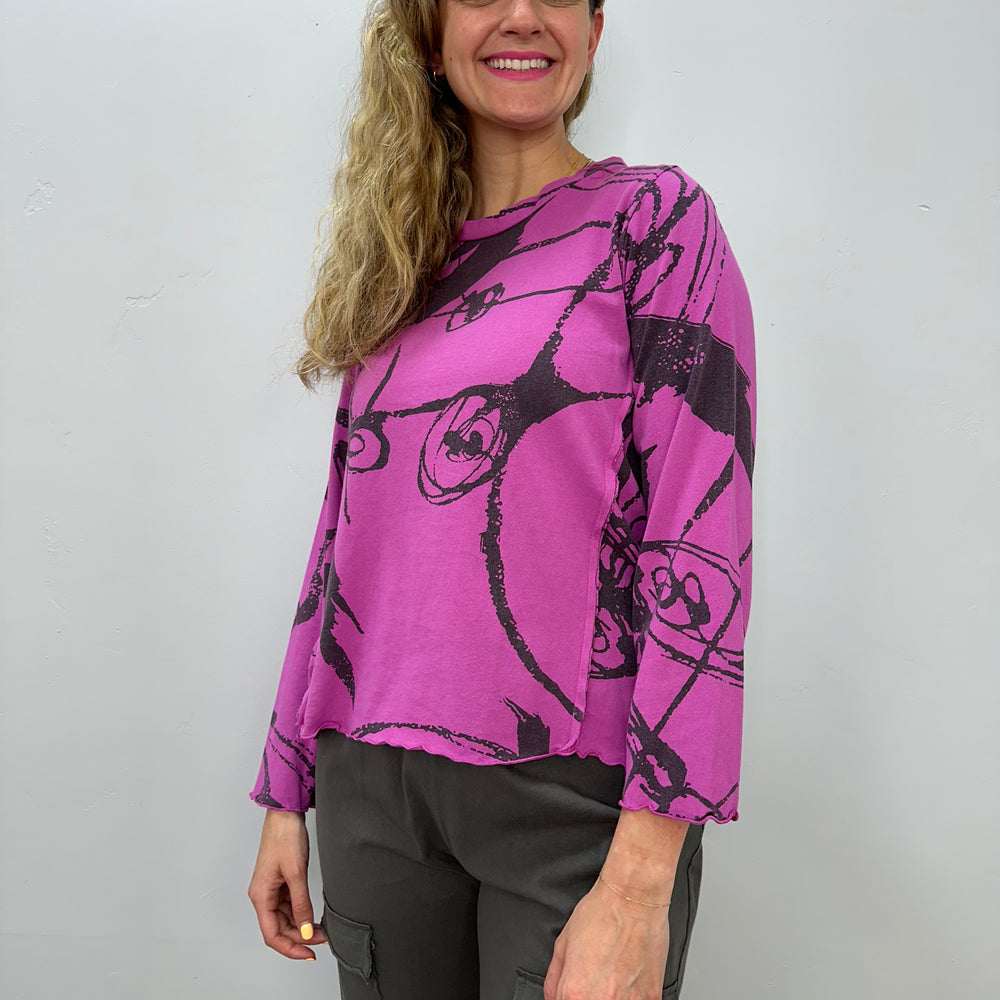 
                  
                    Berry Pink Pattern Long Sleeve Cotton Top
                  
                