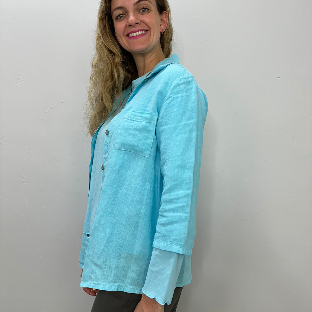 
                  
                    Arctic Blue Linen Button Down Top
                  
                