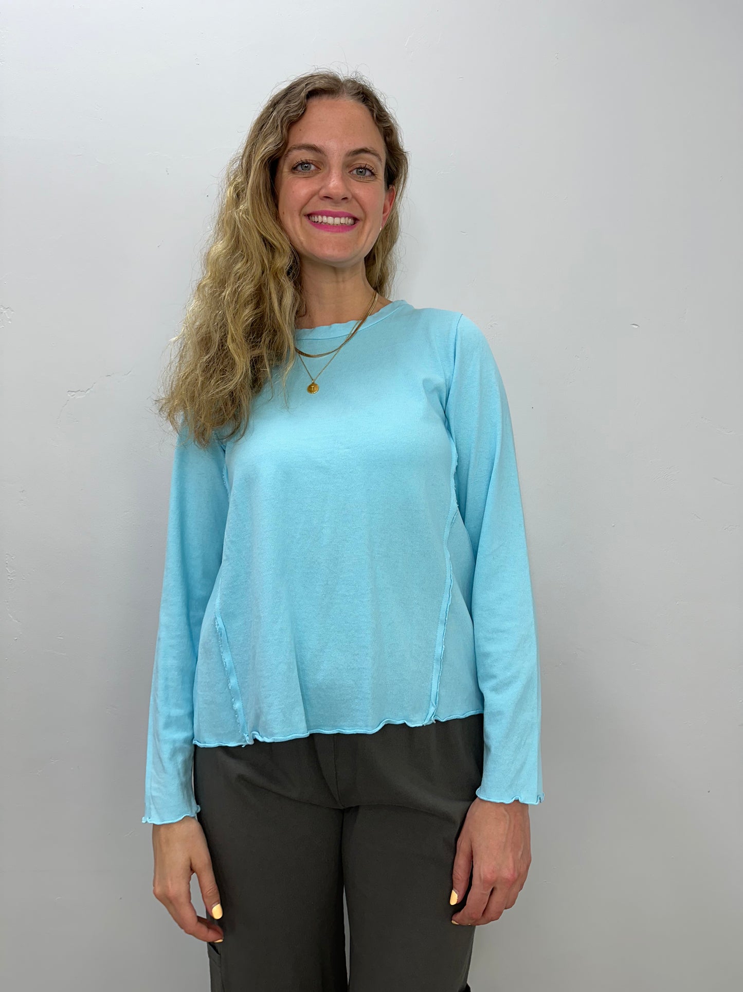 Arctic Blue Long Sleeve Cotton Top