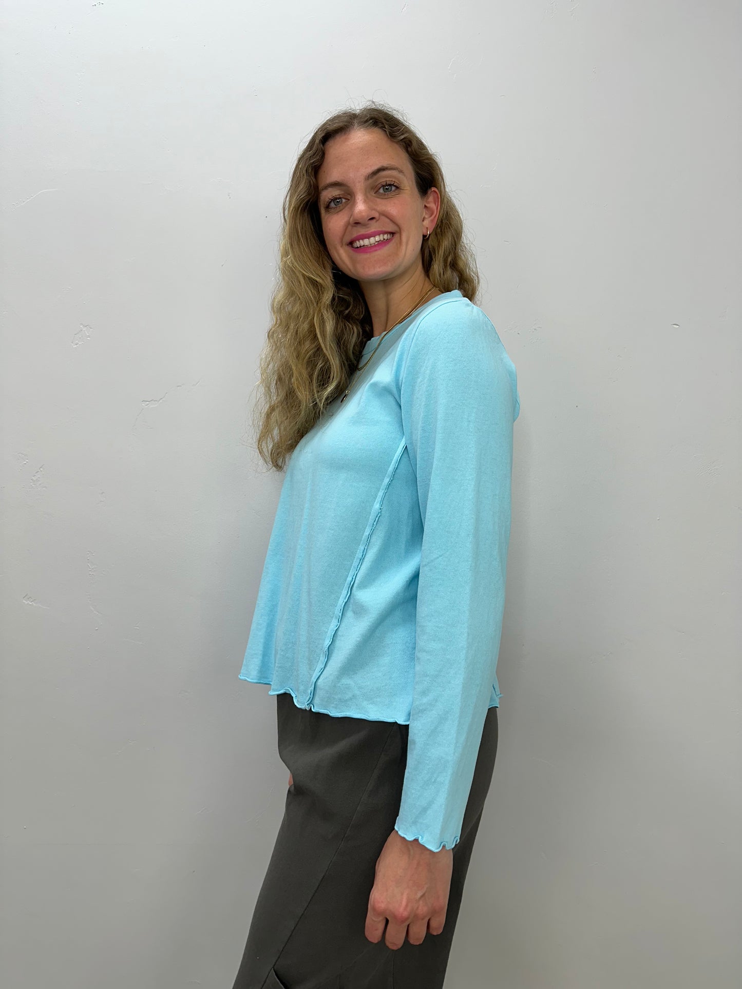 Arctic Blue Long Sleeve Cotton Top