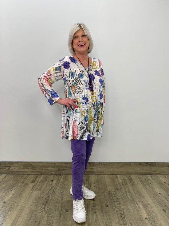 Splatter 3/4 Sleeve V Neck Burnout Tunic