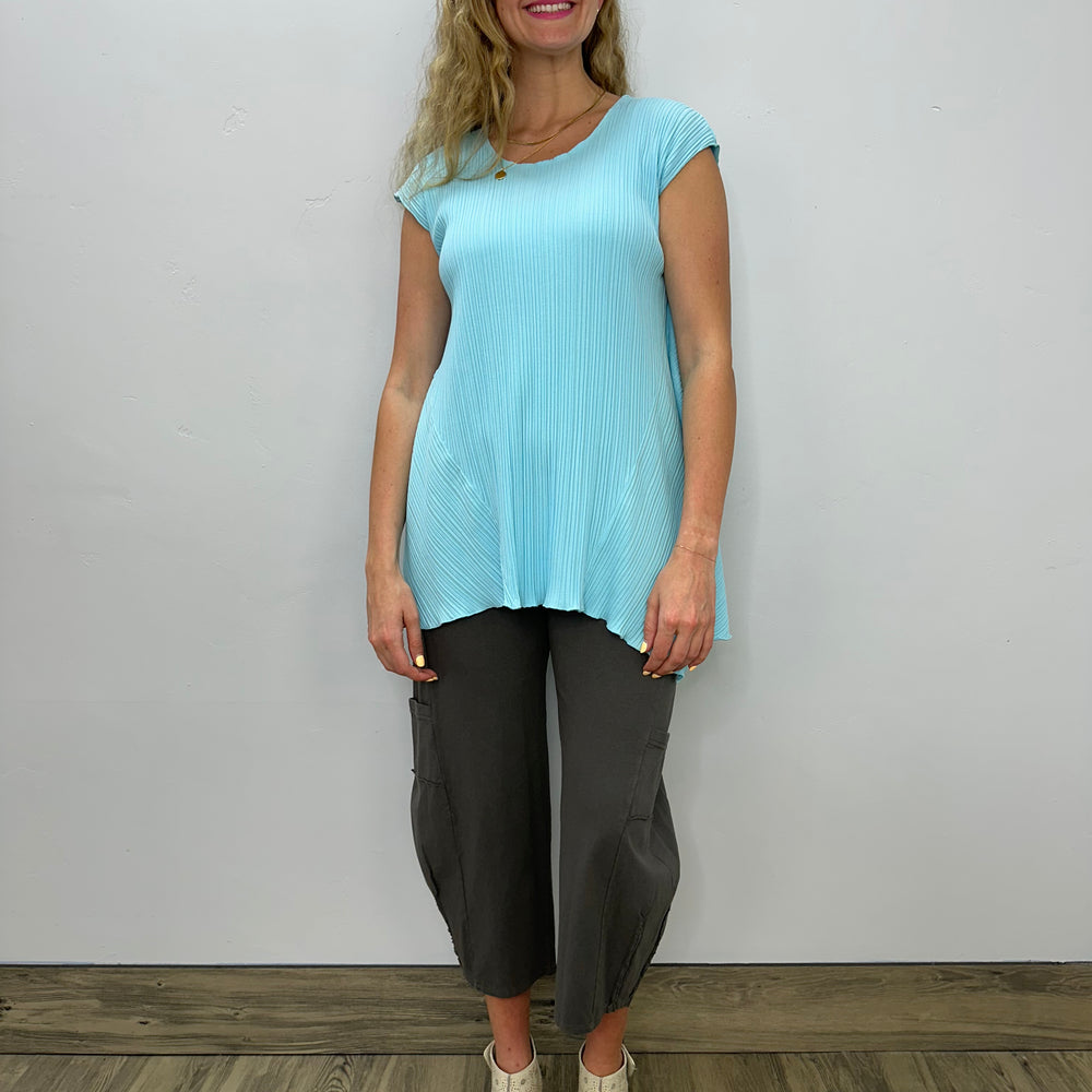 Arctic Blue Cap Sleeve Ribbed Tunic