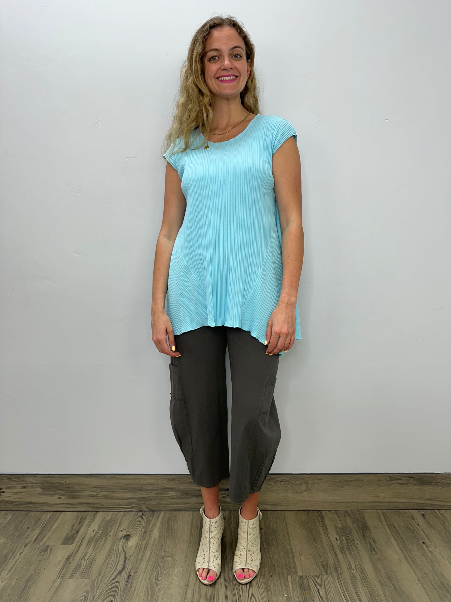 Arctic Blue Cap Sleeve Ribbed Tunic