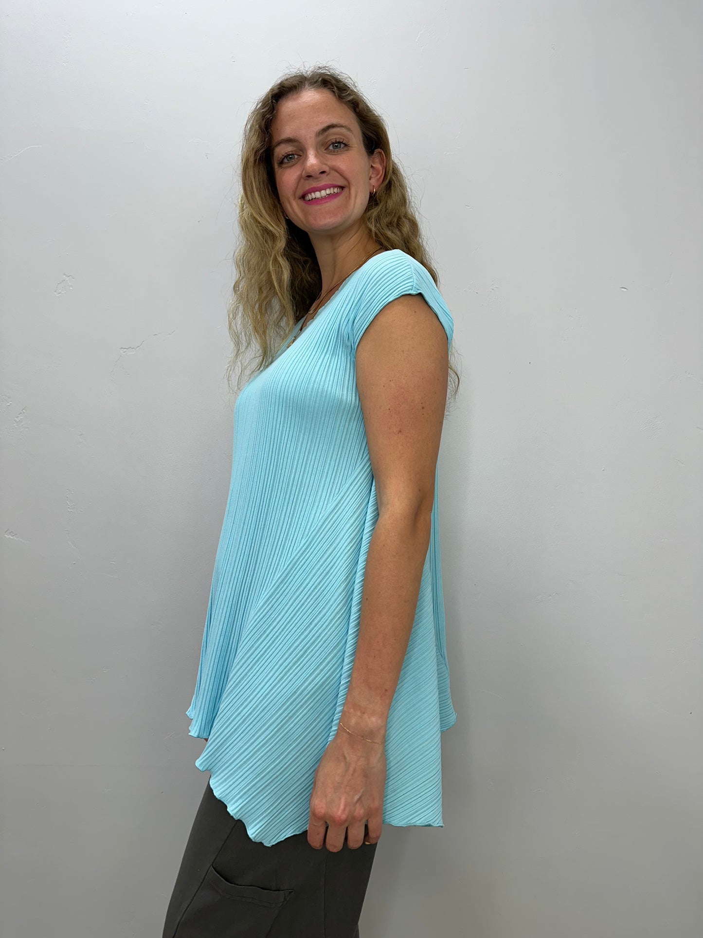 Arctic Blue Cap Sleeve Ribbed Tunic