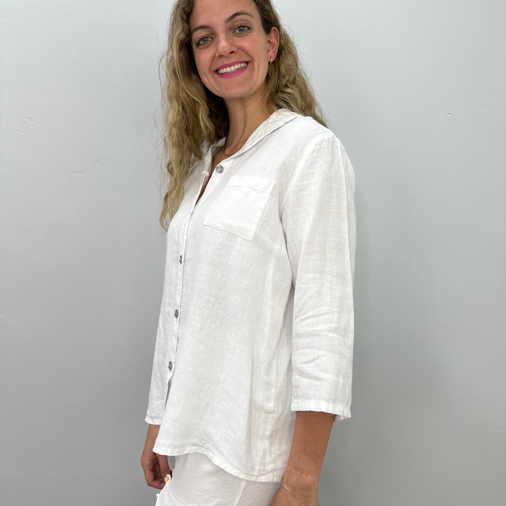 White Linen Button Down Top