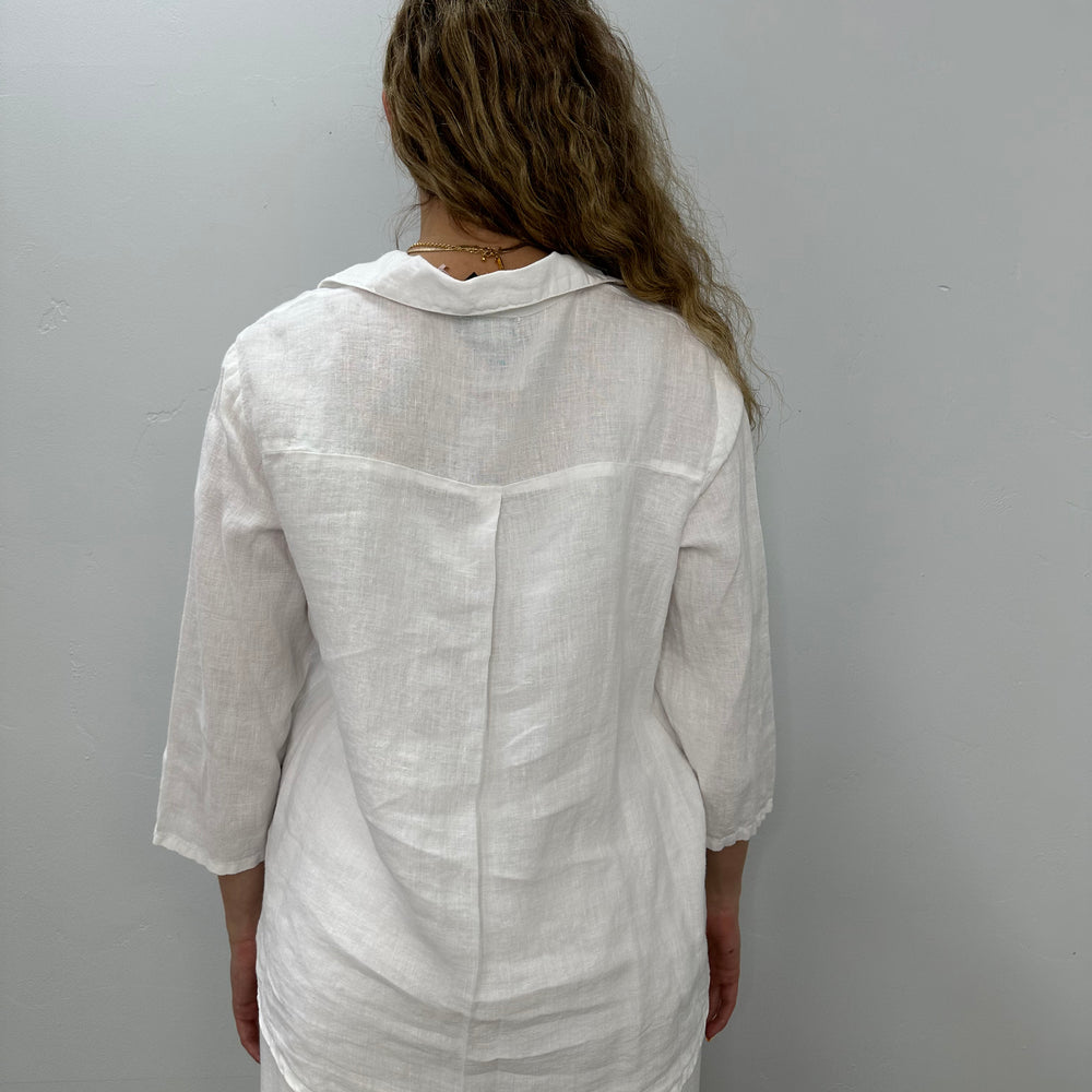 White Linen Button Down Top