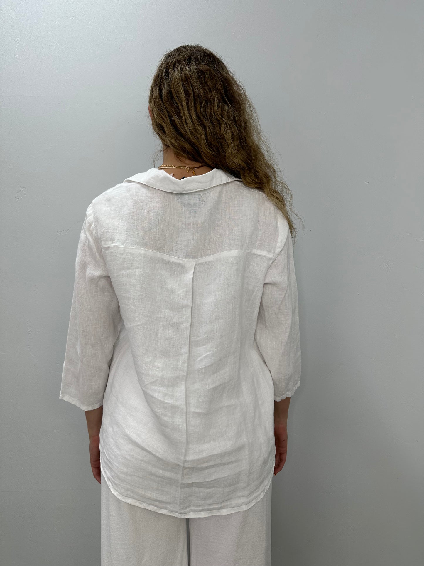 White Linen Button Down Top