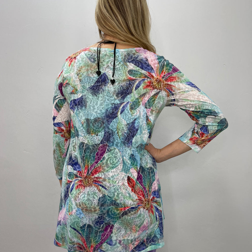 
                  
                    Watercolor Floral 3/4 Sleeve Crew Neck Burnout Tunic
                  
                