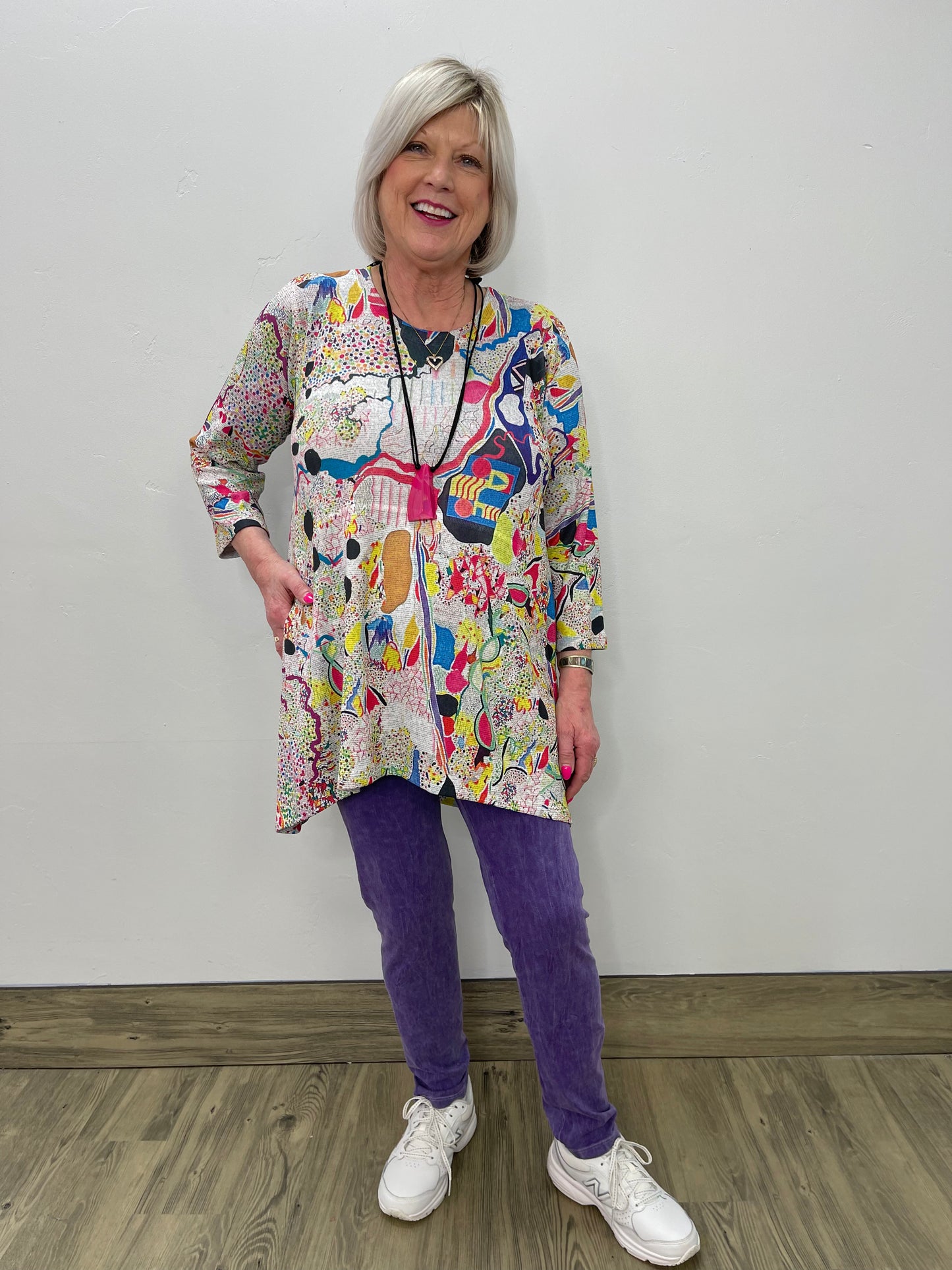 Load image into Gallery viewer, Sparkling Lights 3/4 Sleeve High Low Tunic with Pockets
