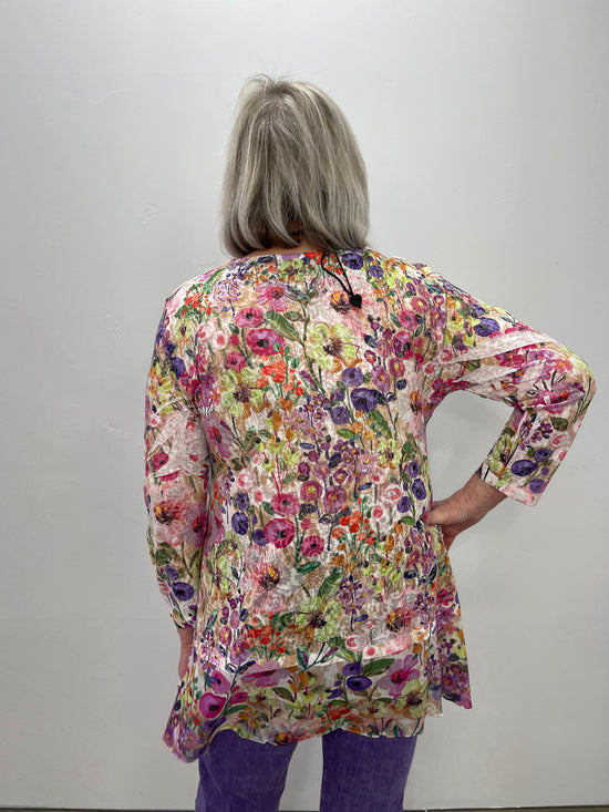 Floral 3/4 Sleeve Burnout Tunic with Mesh layers
