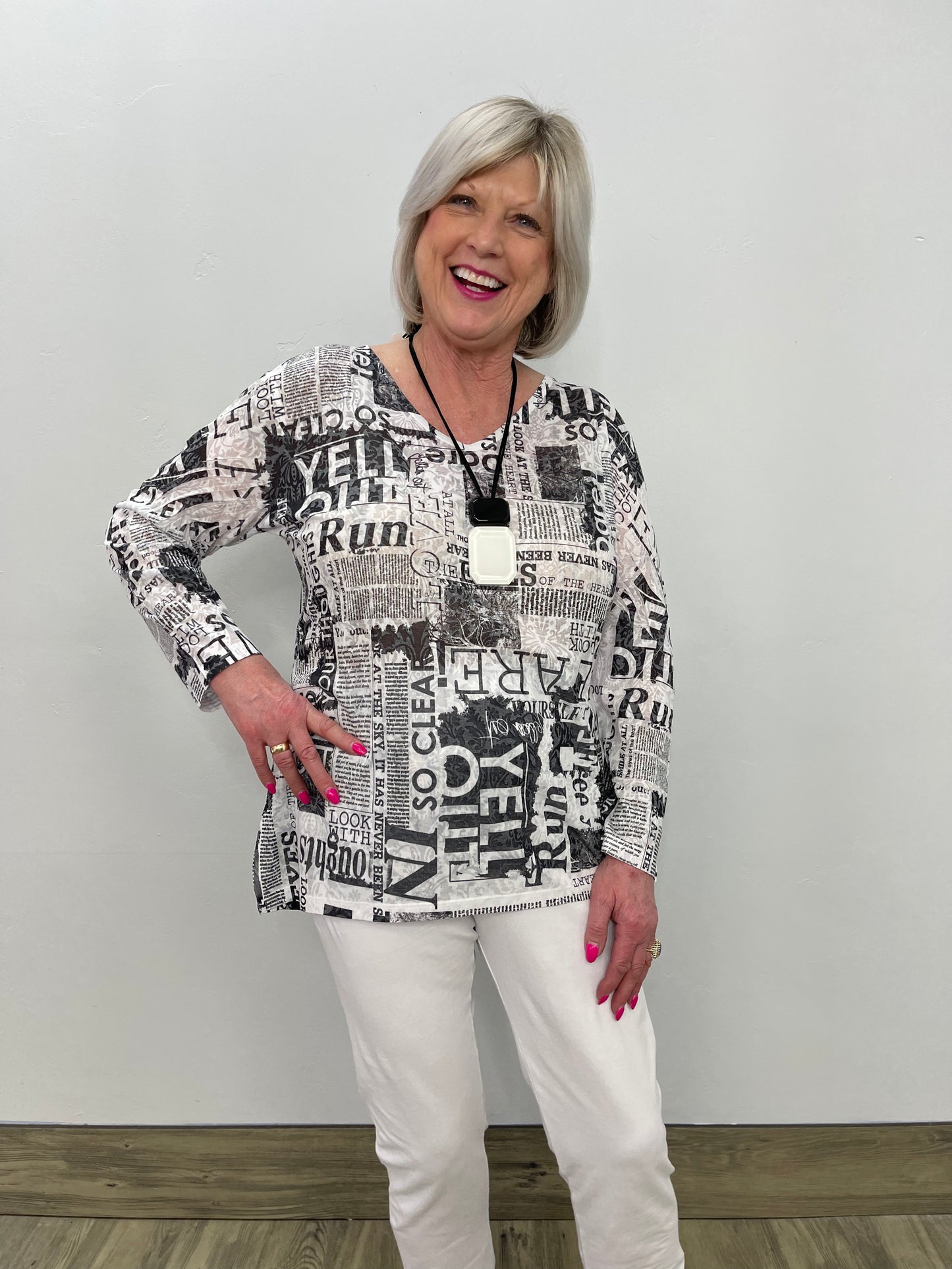 3/4 Sleeve Newspaper Tunic