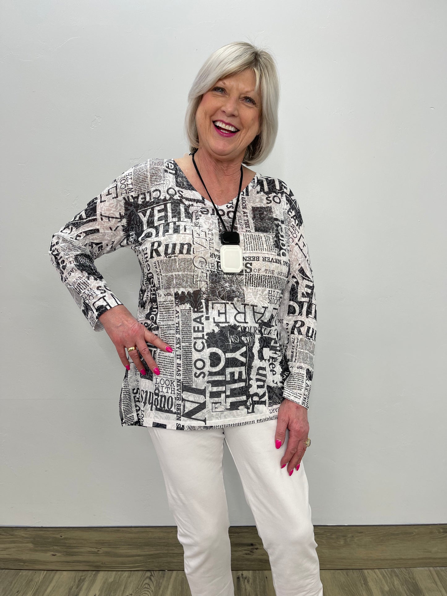 3/4 Sleeve Newspaper Tunic