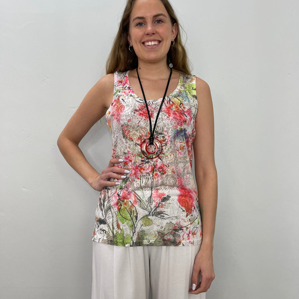 Coral Floral Burnout Sleeveless Tank