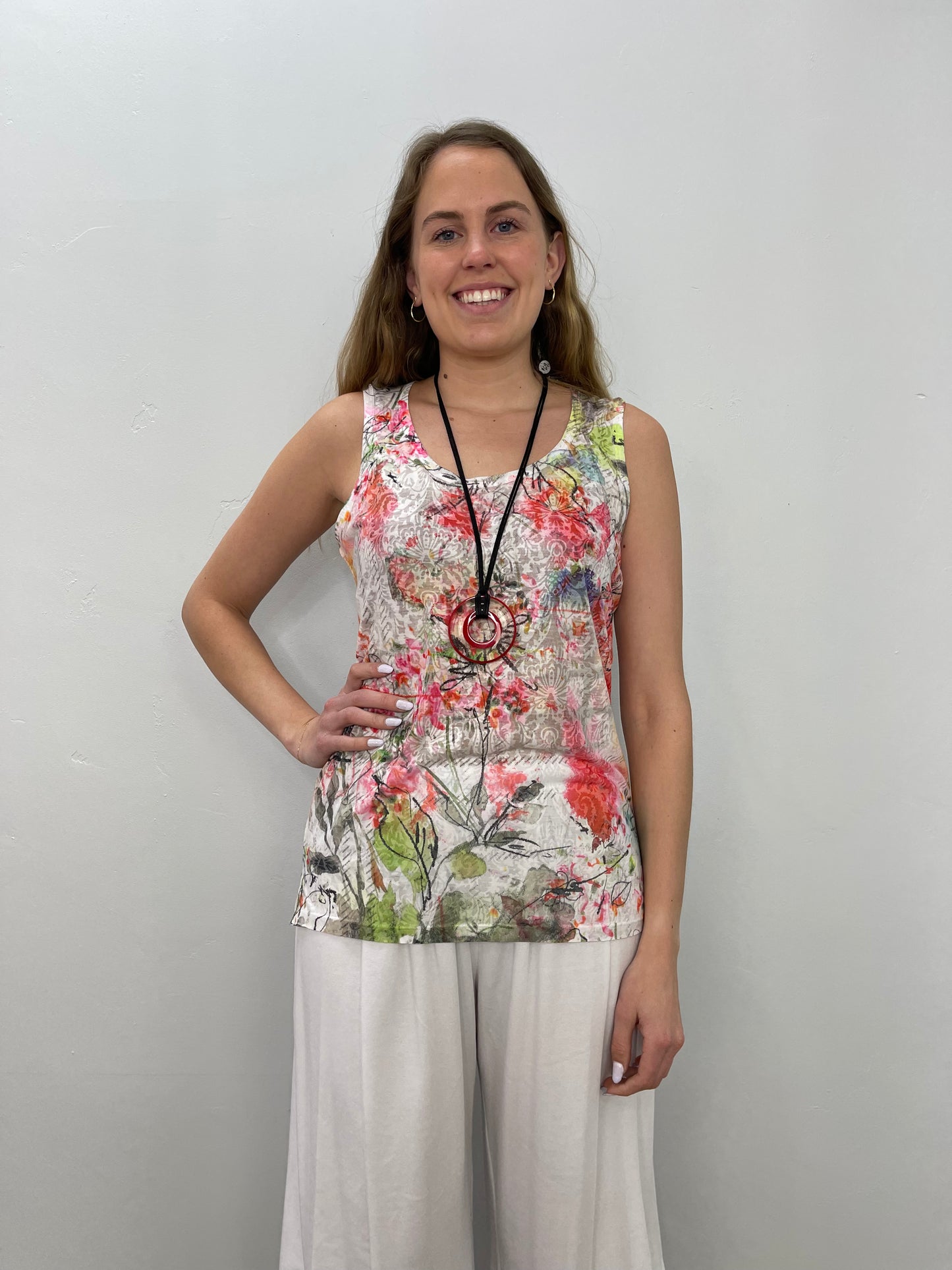 Coral Floral Burnout Sleeveless Tank