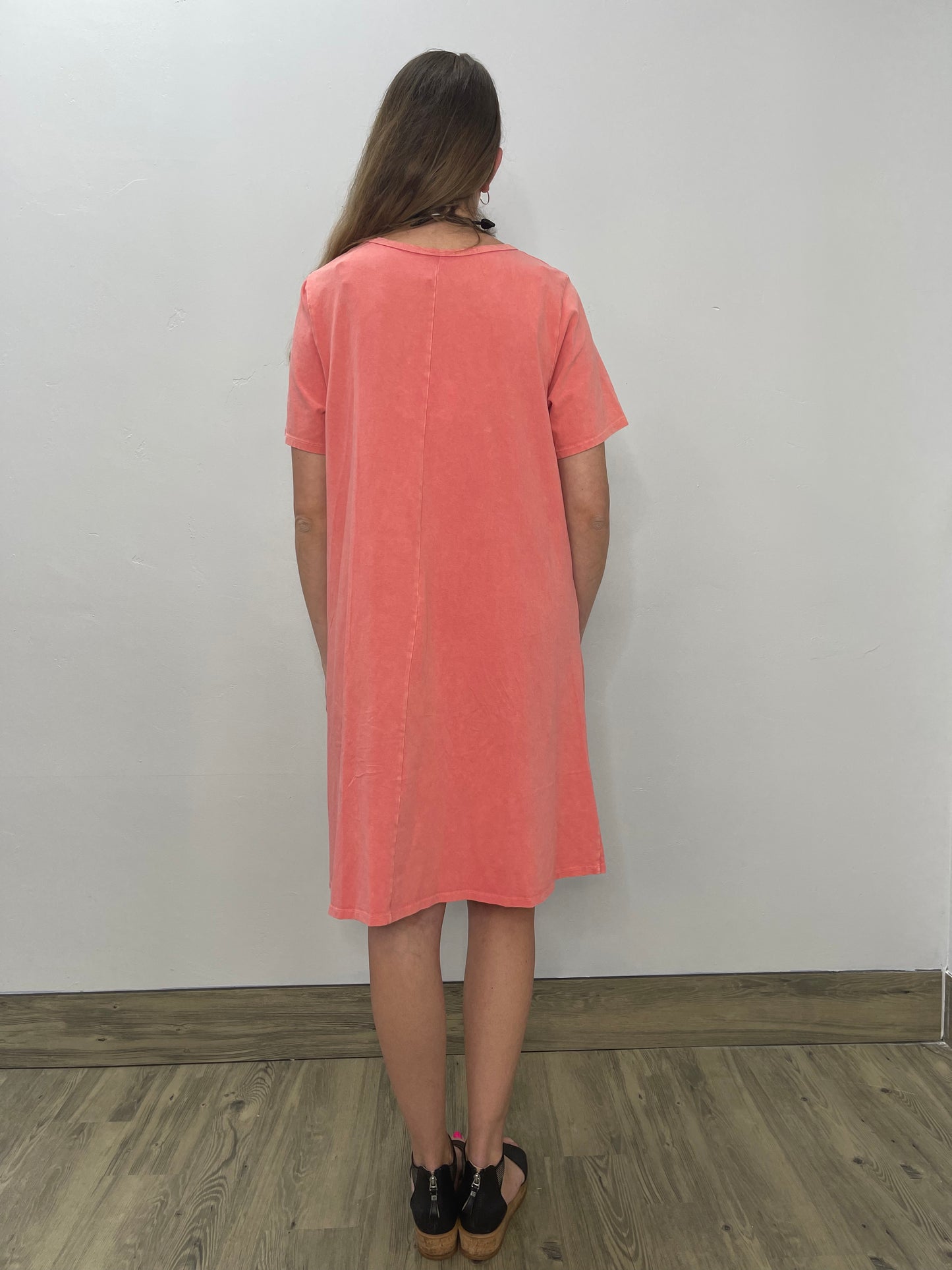 Short Sleeve A-line Cotton Coral Dress