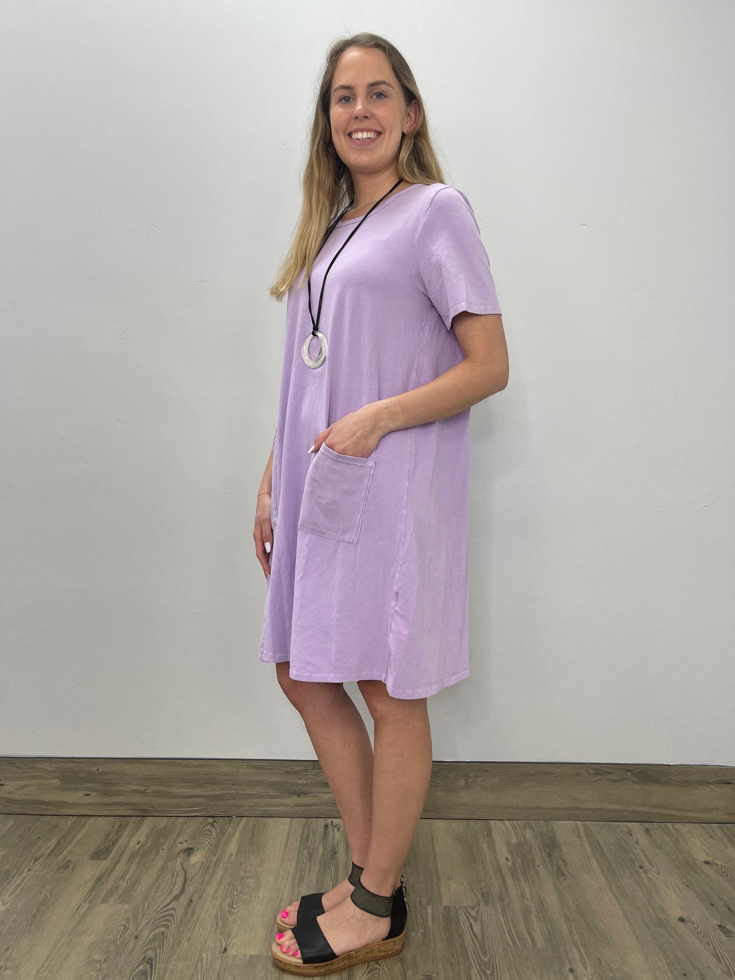 Lilac short sales sleeve dress