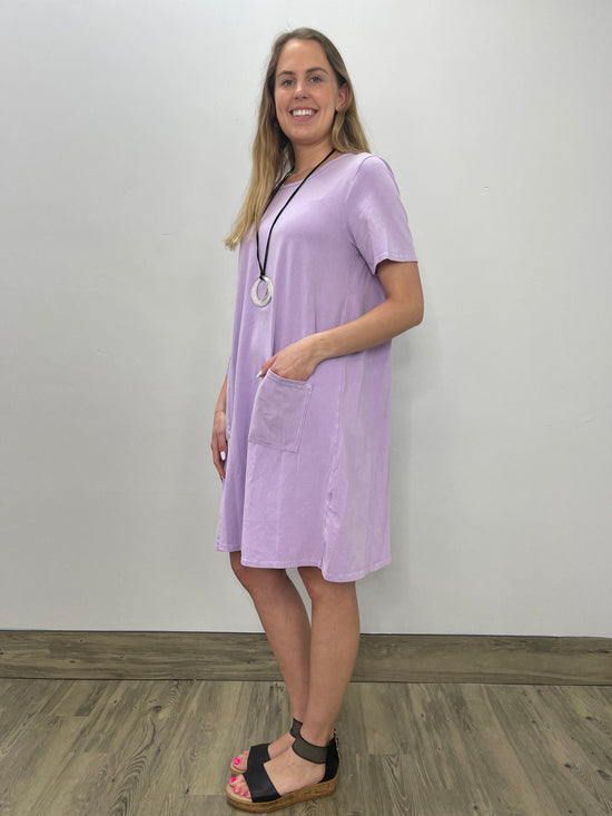 Short Sleeve A-line Cotton Lilac Dress
