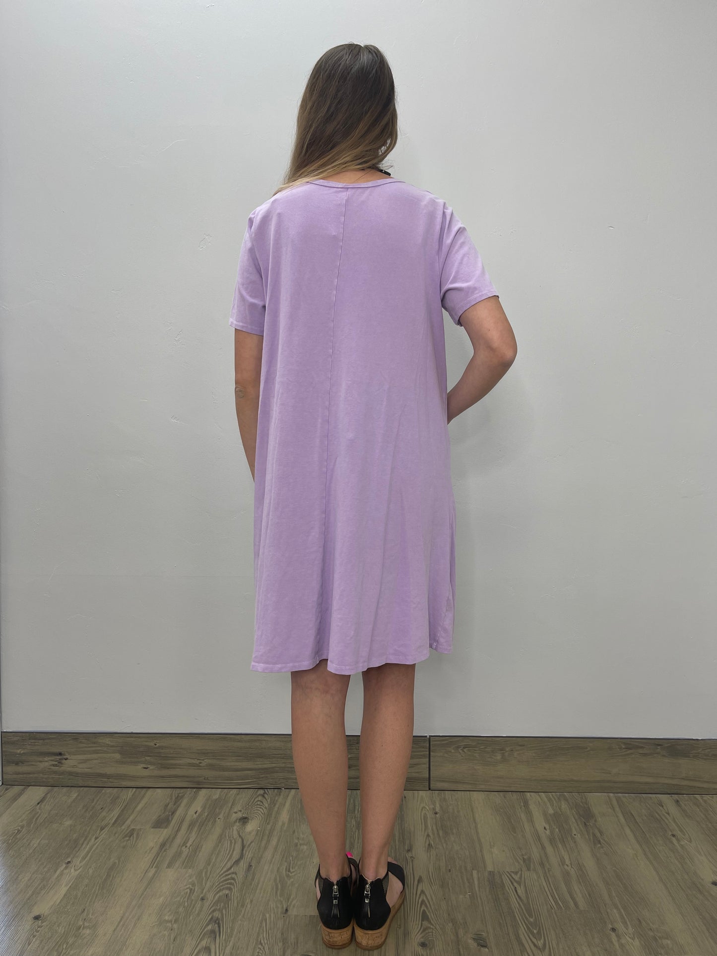Load image into Gallery viewer, Short Sleeve A-line Cotton Lilac Dress
