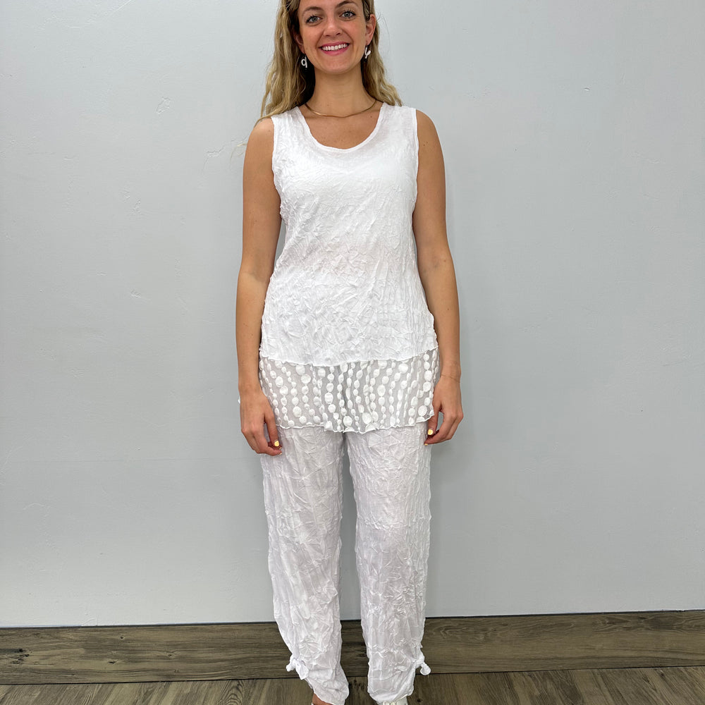 White Crinkle Ruffle Tank