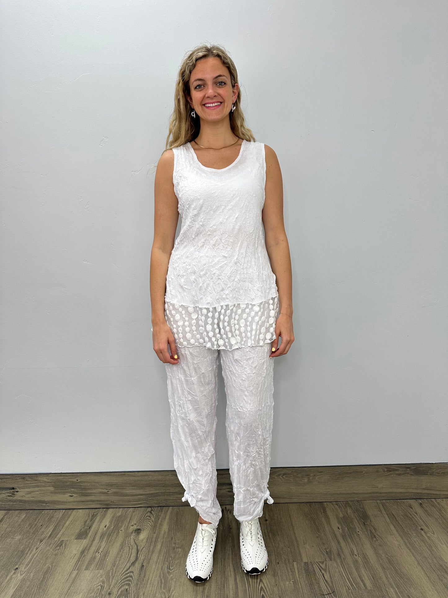 White Crinkle Ruffle Tank