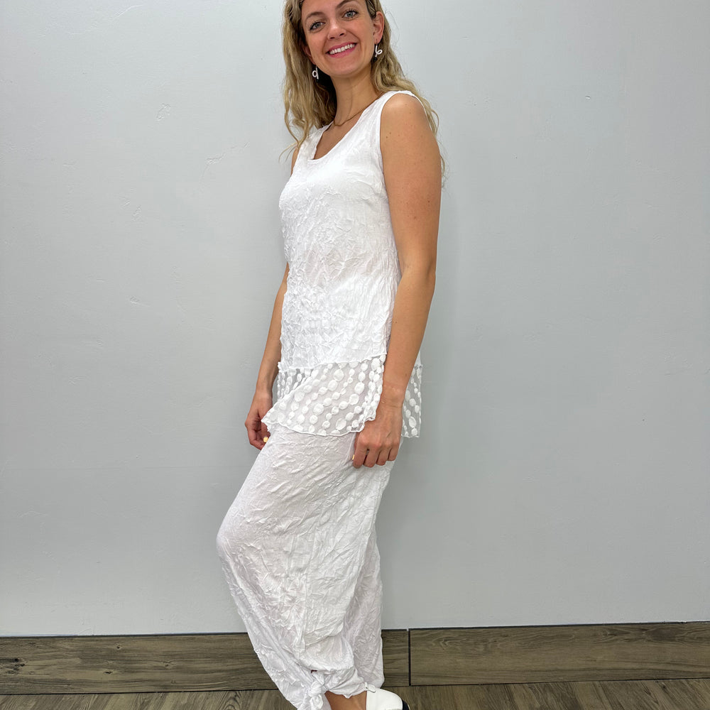 White Crinkle Ruffle Tank