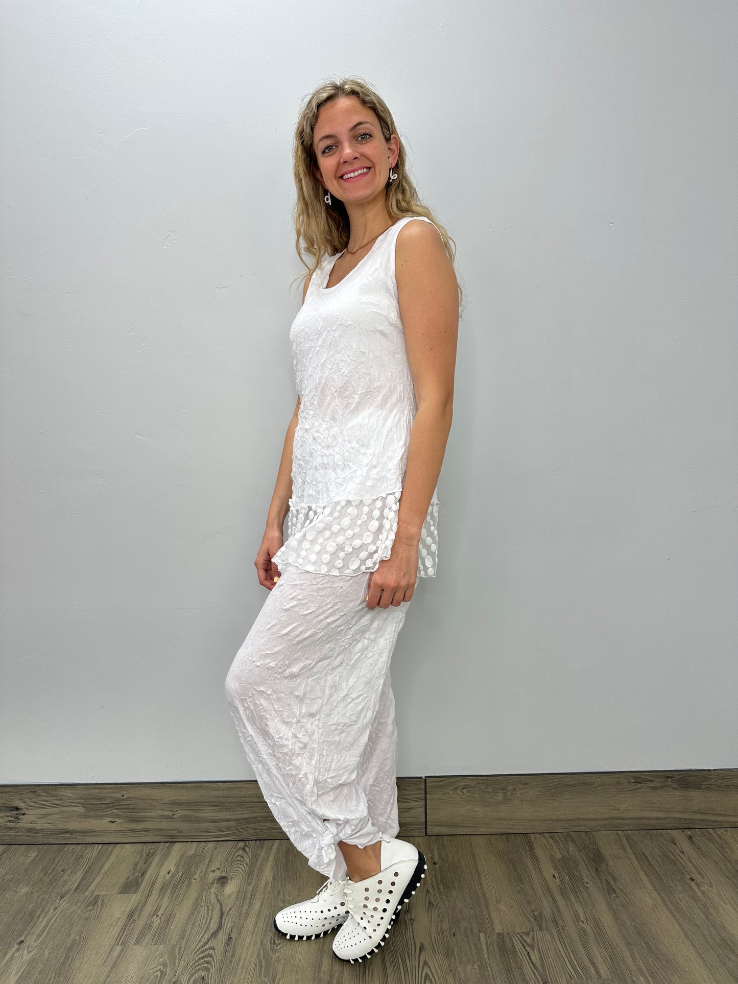 White Crinkle Ruffle Tank