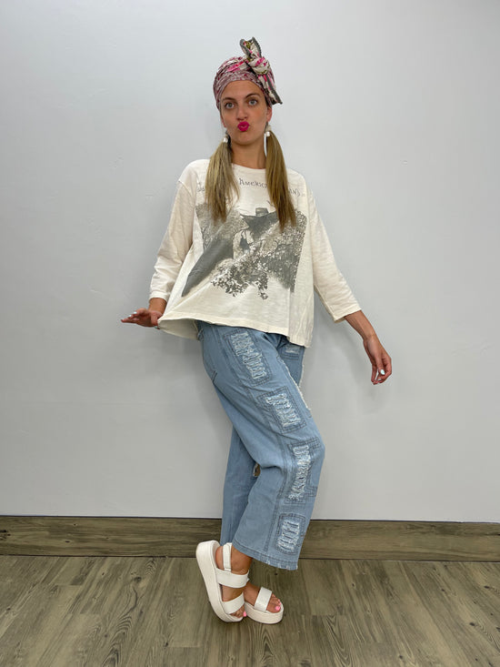Lady in the Garden 3/4 Sleeve Top Cream