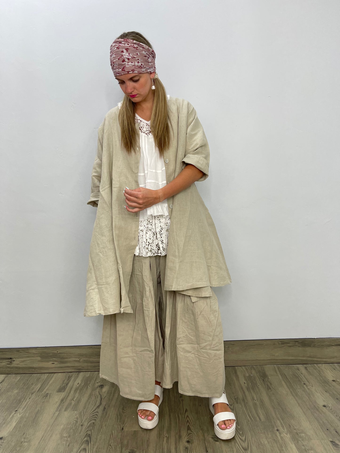 Natural Open Linen Flare Dress