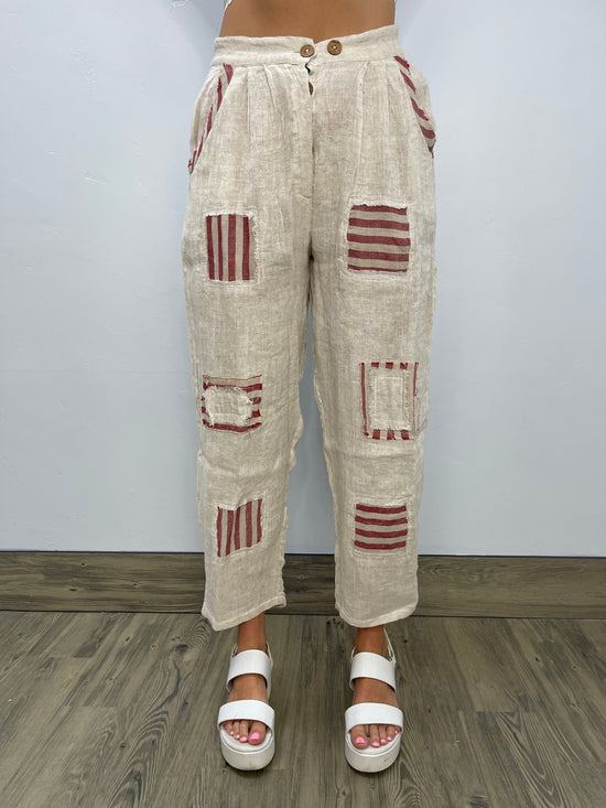 Linen Pant with Red Vintage Stripe