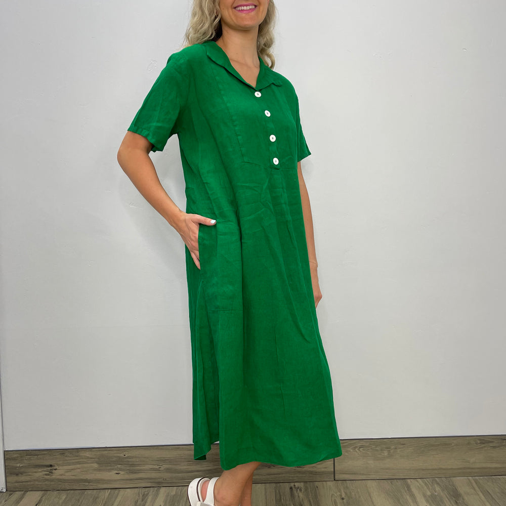 
                  
                    Palm Short Sleeve Linen Dress with Pockets
                  
                