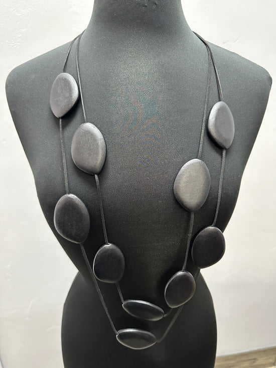 Black Wooden Double Strand Necklace