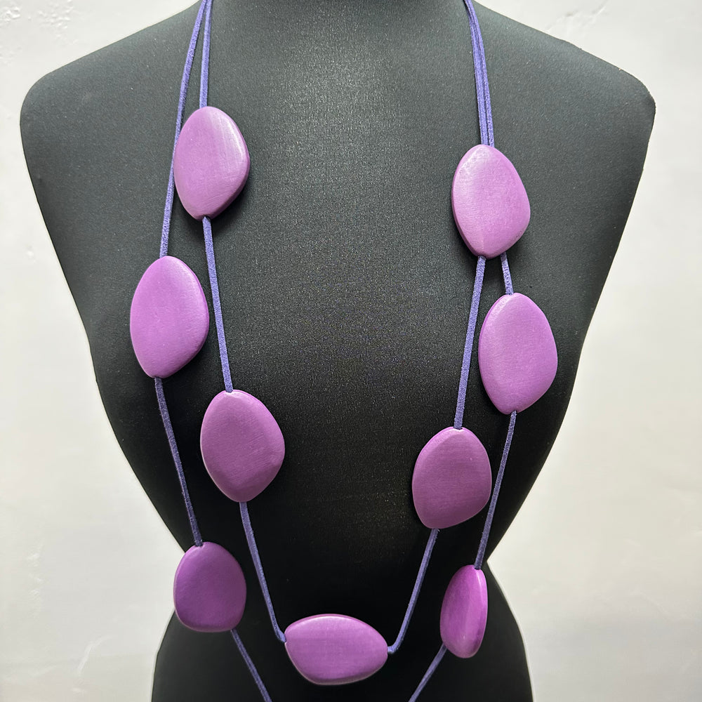 Purple Wooden Double Strand Necklace