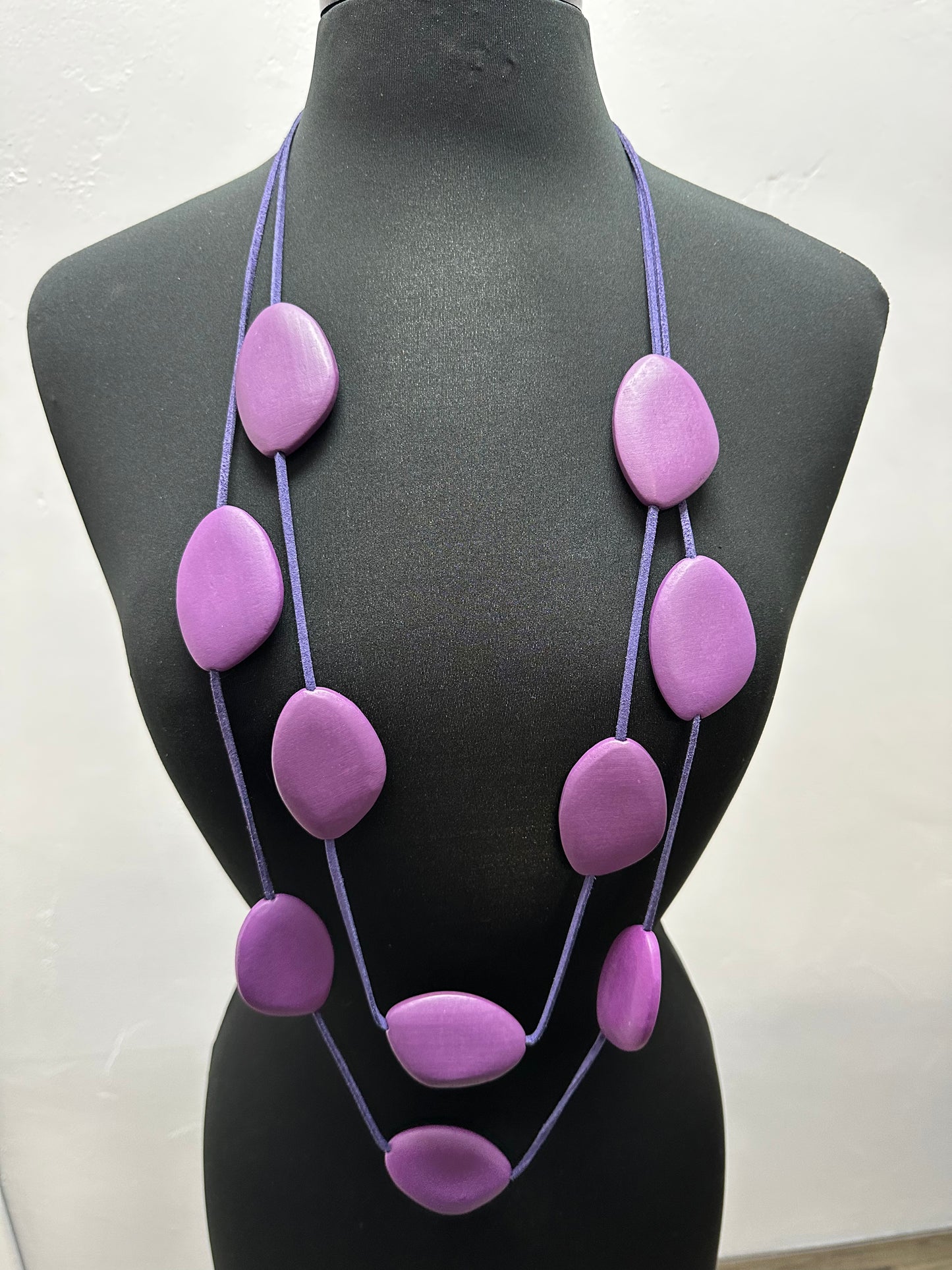 Purple Wooden Double Strand Necklace