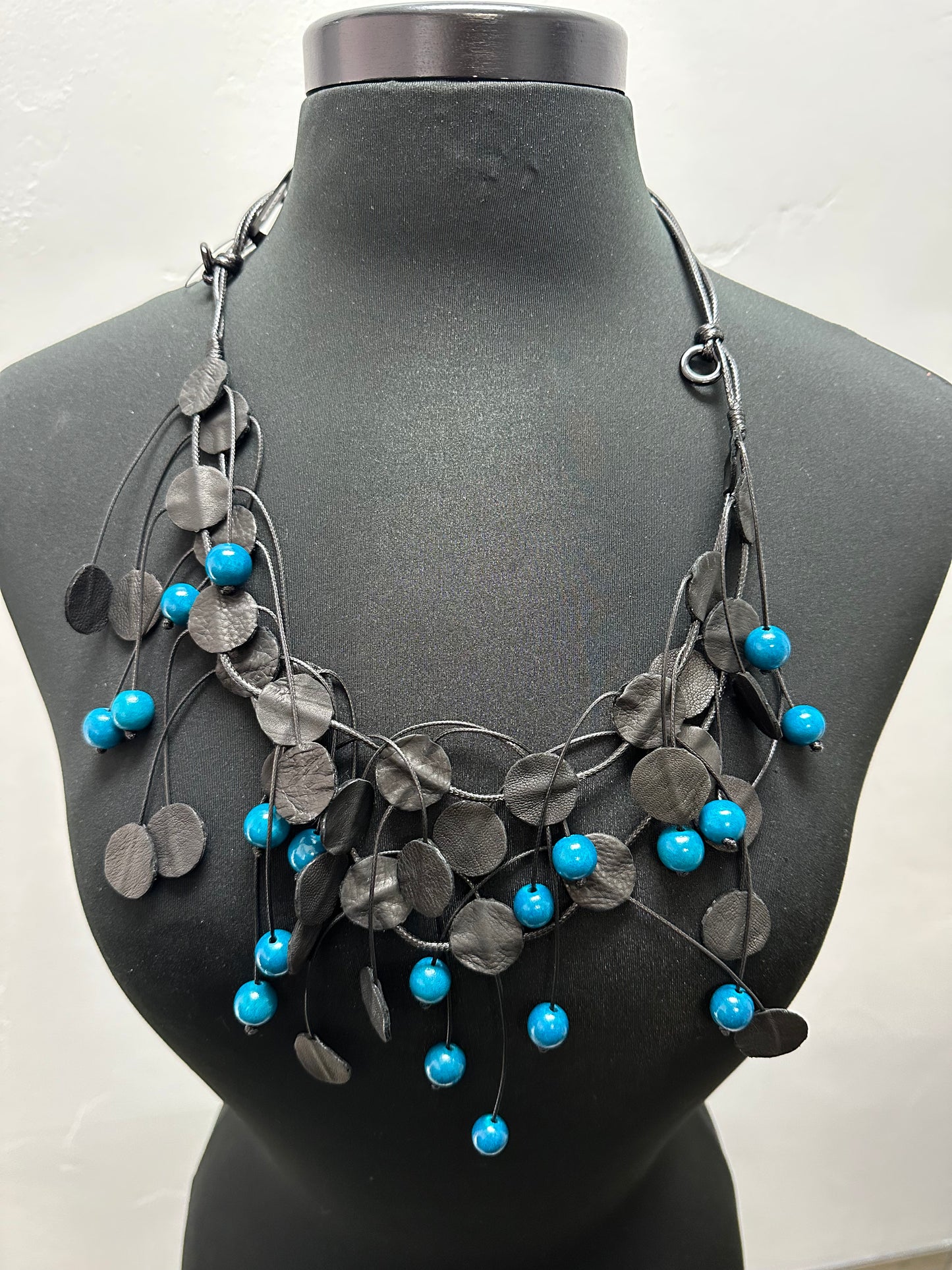 Load image into Gallery viewer, Blue &amp;amp; Black Whimsical Adjustable Necklace
