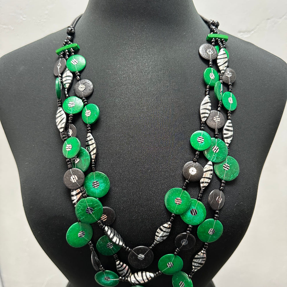 Green 3 Strand Disk Necklace