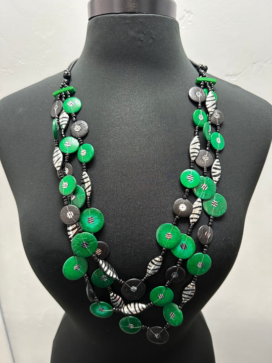 Green 3 Strand Disk Necklace