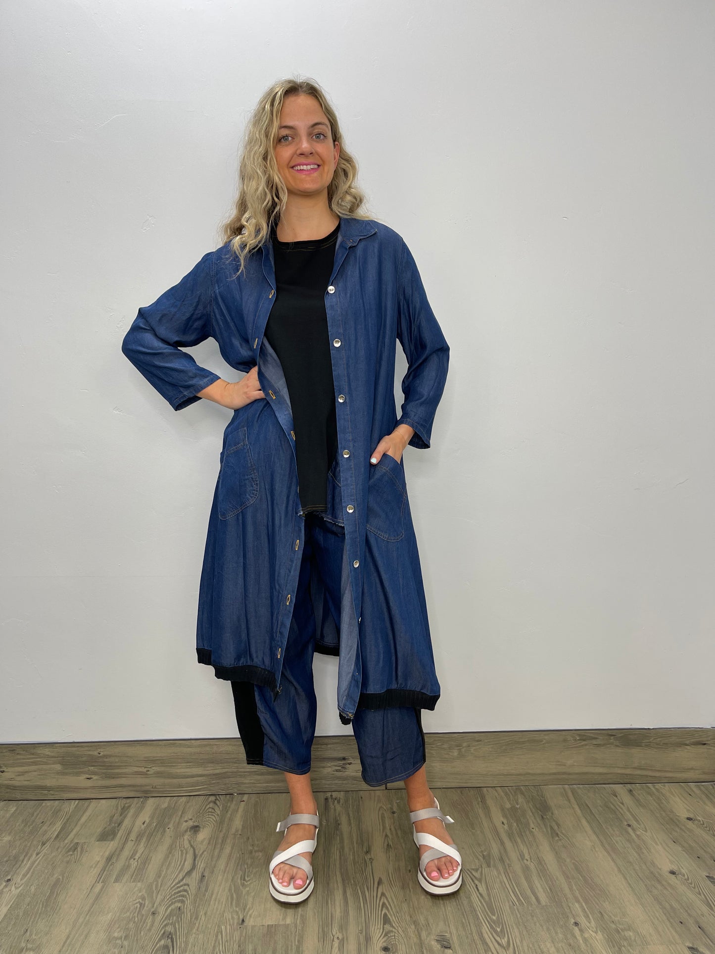 Long Denim Chambray Button Down Tunic Dress