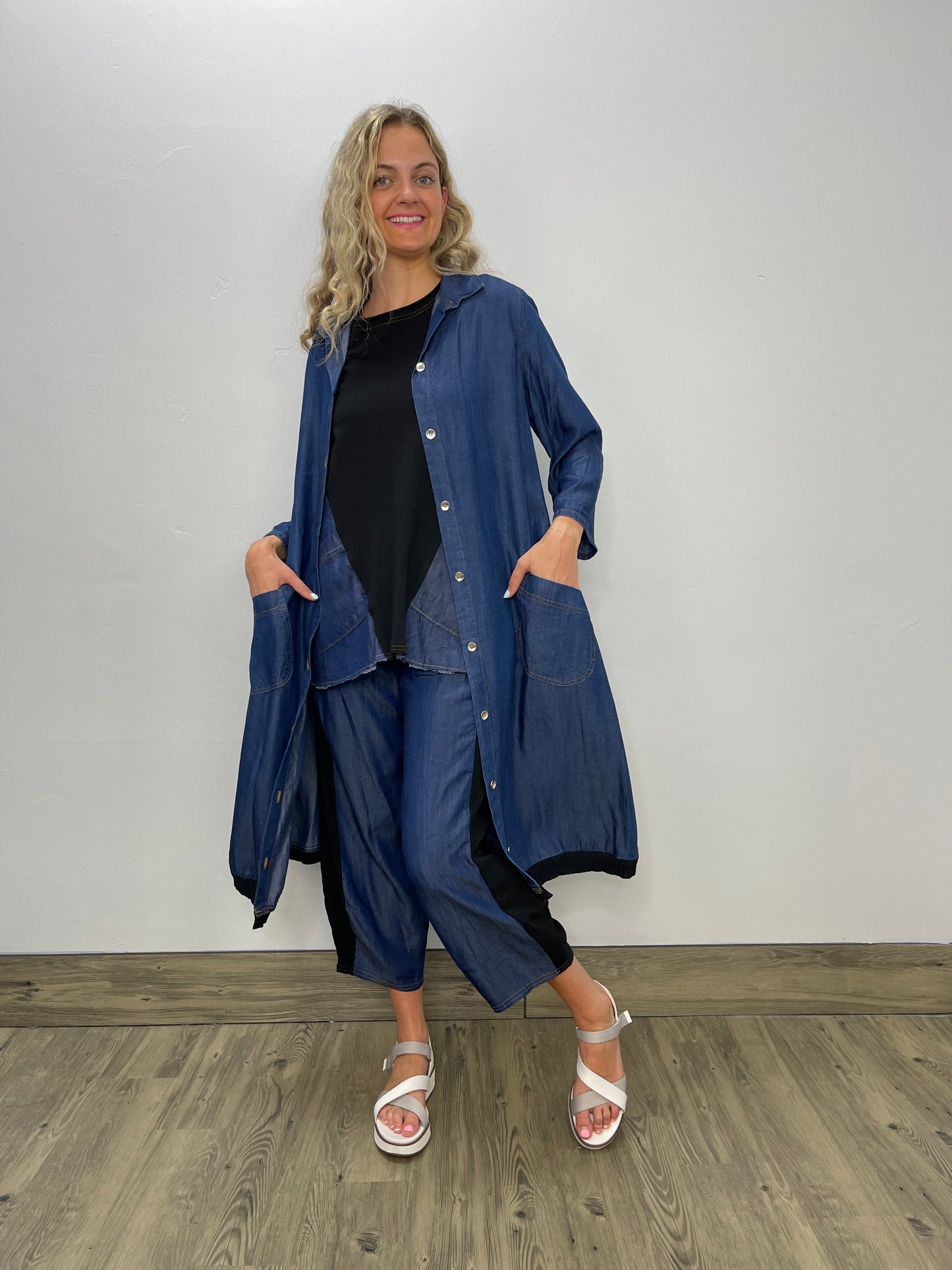 Long Denim Chambray Button Down Tunic Dress