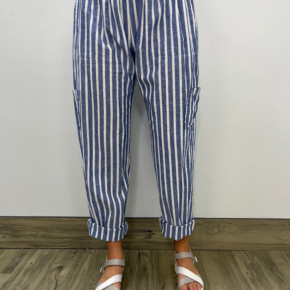 Blue Stripe Tie Cargo Pant