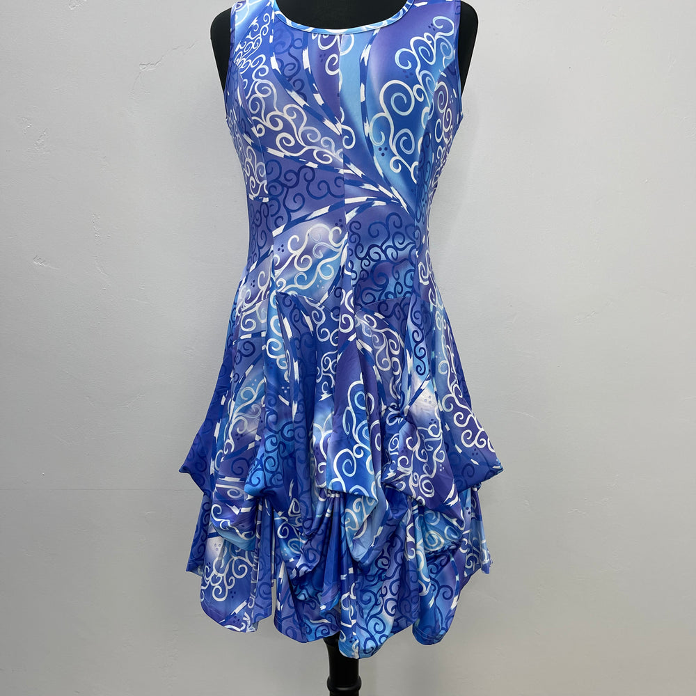 Blue Swirl Sleeveless Scoop Neck Bubble Dress