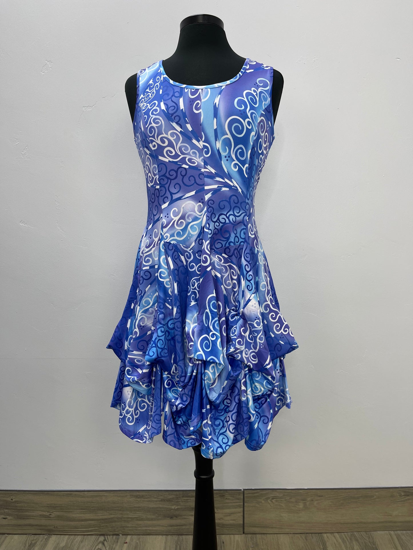 Load image into Gallery viewer, Blue Swirl Sleeveless Scoop Neck Bubble Dress
