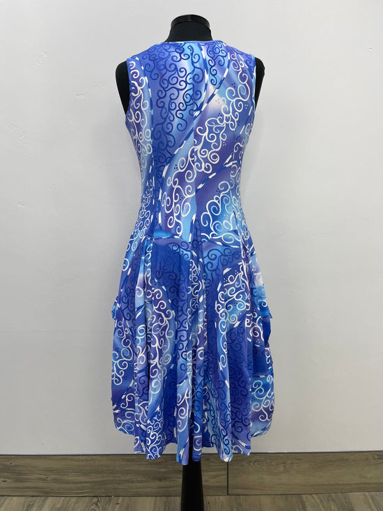 Blue Swirl Sleeveless Scoop Neck Bubble Dress