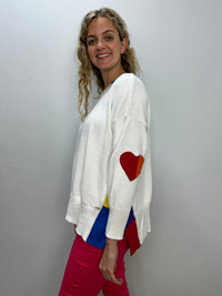 White Sweater with Heart Patches