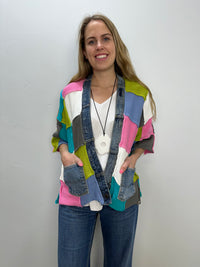 Bright Patchwork Denim Cardigan