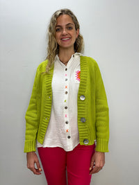 Lime Green Button Cardigan - One Size