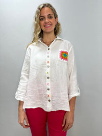 White Button Down 100% Cotton Gauze Top - One Size